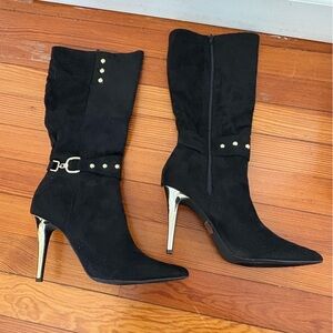 Venus Black Heel Boots with Gold accents. Brand new in box never worn